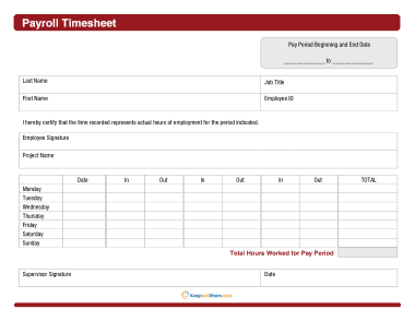 Payroll Printable Employee Time Cards Template