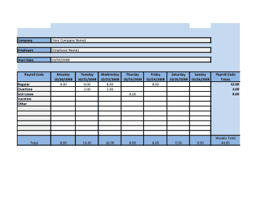 Payroll Timesheet Excel Template