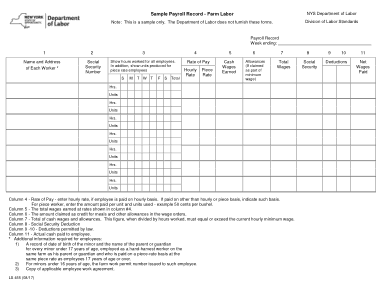 Sample Payroll Record For Farm Labor Template