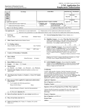 Application For Employment Authorization Form Template