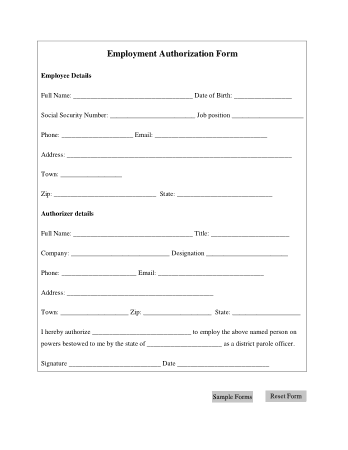 Employment Authorization Form Template