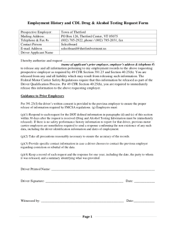Employment History Request Form Example Template