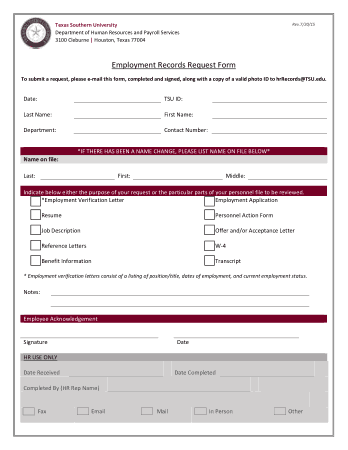 Employment Records Request Form Free Template