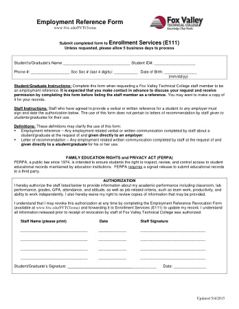 Employment Reference Authorization Form Template