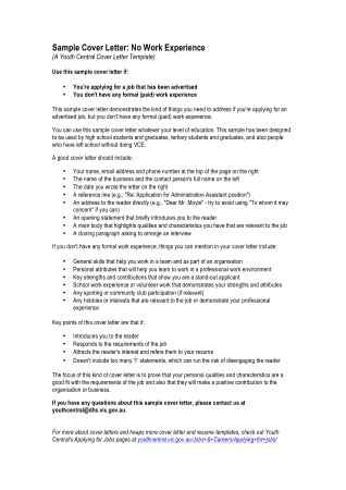 No Work Experience Sample Cover Letter Template