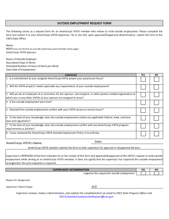 Outside Employment Request Form Template