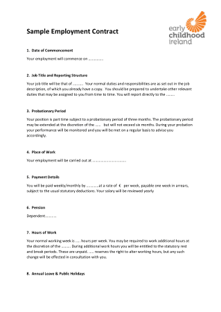 Printable Sample Employment Contract Template