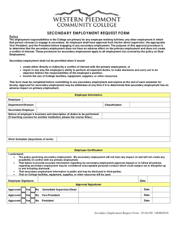 Secondary Employment Request Form Template