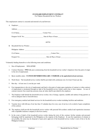 Standard Employment Contract Form Template