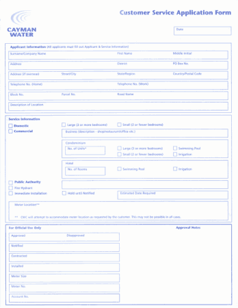 Customer Service Application Form Template