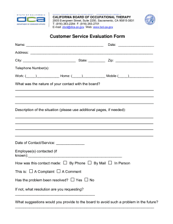 Customer Service Evaluation Form Format Template