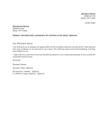 Customer Service Recognition Letter Template