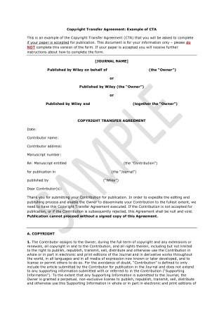 Copyright Transfer Agreement Example Template