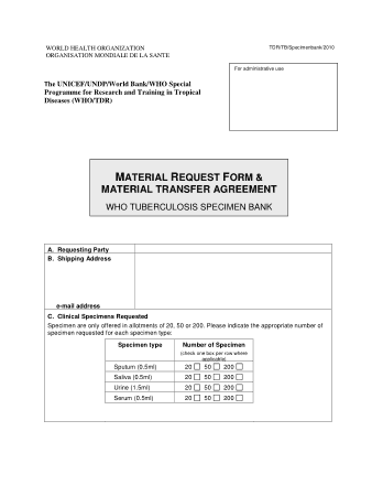 Material Request Form and Transfer Agreement Template