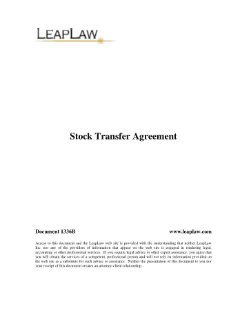 Stock Transfer Agreement Law Template