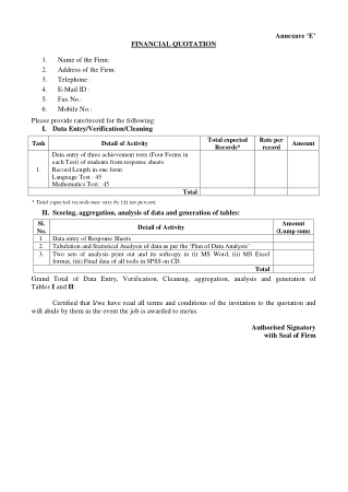 Firm Financial Quotation Template