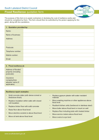 Flood Resilience Quotation Form Template
