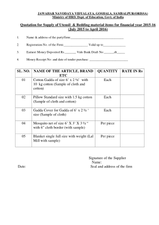 Material Supply Quotation Template
