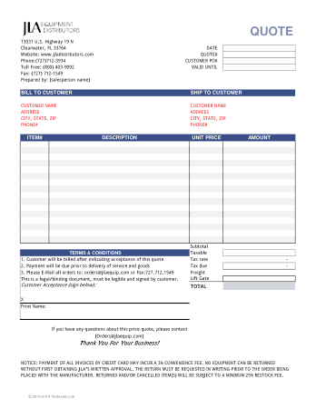 Printable Price Quotation Sample Template