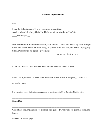 Quotation Approval Letter Template