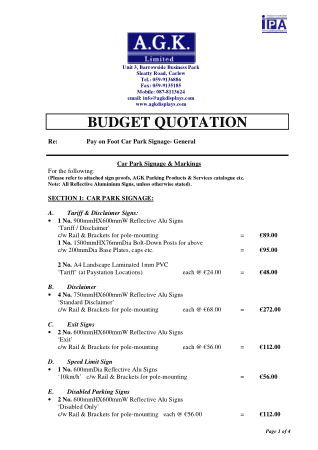 Quotation Budget In Pdf Template