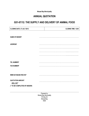 Quotation For Food Supply Template