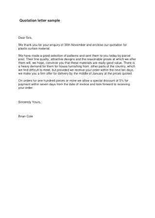 Quotation Letter Sample Template