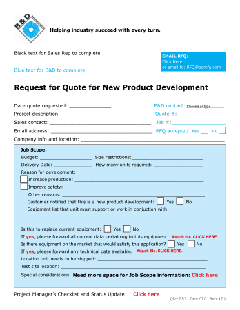 Request For Quote For New Product Development Template