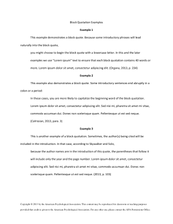 Sample Block Quotation Example Template