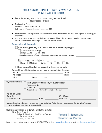 Annual Charity Walk Registration Form Template