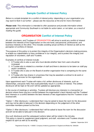 Free Download PDF Books, Basic Charity Conflict of Interest Policy Template