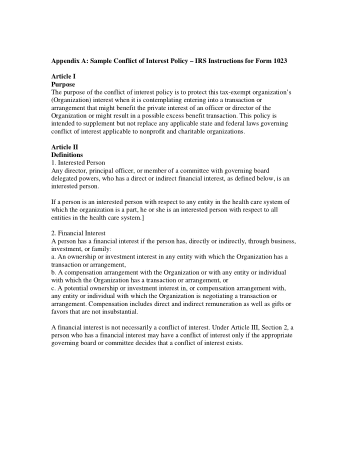Charity Conflict of Interest Policy Example Template