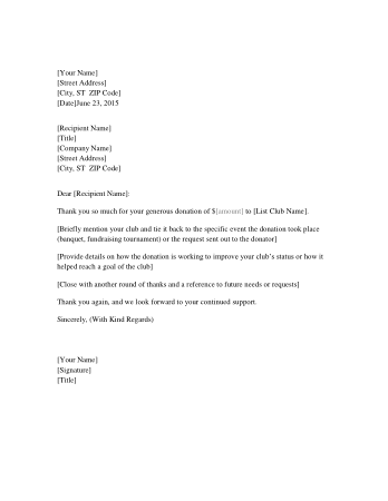 Charity Fundraising Thank You Letter Template