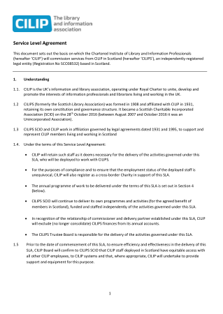 Charity Information Service Level Agreement Template