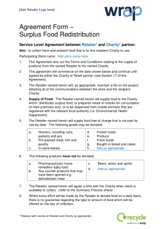 Charity Partner Service Level Agreement Template