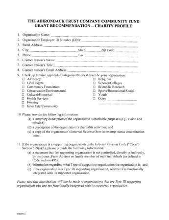 Charity Profile Form Template