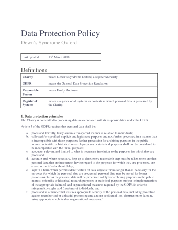 Charity Responsibilty Data Protection Policy Template