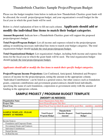 Charity Sample Project Budget Template