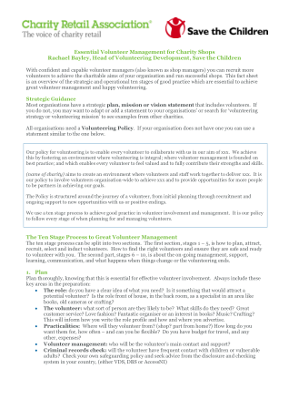 Charity Volunteer Management Policy Framework Template