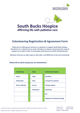Charity Volunteering Registration Agreement Form Template