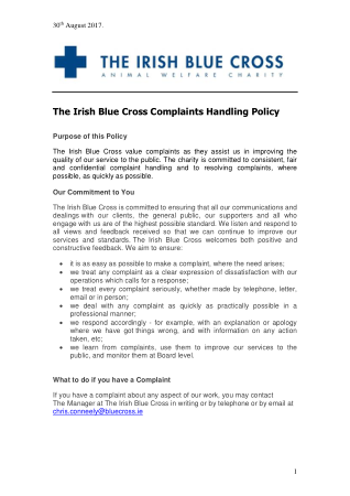 Formal Charity Complaints Handling Policy Template