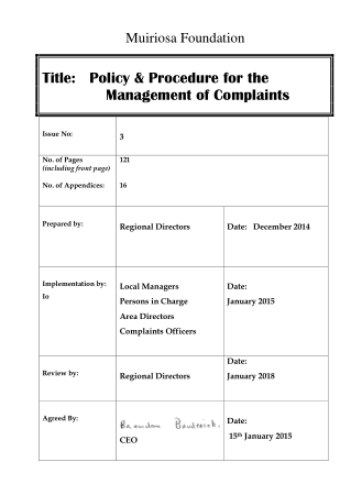Foundation Management Complaints Procedure Policy Template