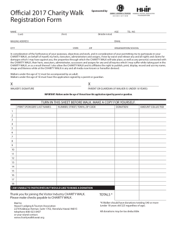 Official Charity Walk Registration Form Template