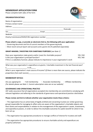 Printable Charity Membership Application Form Template
