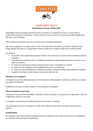 Professional Trustees Complaints Procedure Policy Template