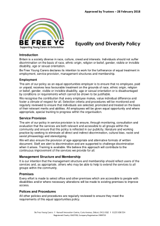 Simple Charity Diversity Equality Policy Template