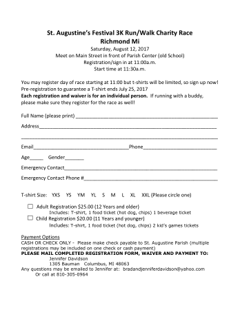 Simple Charity Walk Registration Form Template