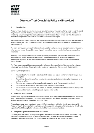 Trust Complaints Policy and Procedure Simple Template