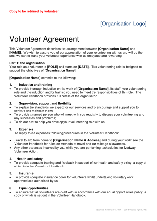 Volunteer Agreement Format Template