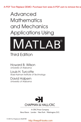 Advanced Mathematics And Mechanics Applications Using MATLAB 3rd Edition, Pdf Free Download